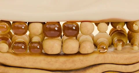 3d animation of a cross-section of subcutaneous fat, the cells increase in s Vidéo 315852717