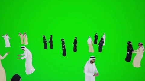 3D animation of a crowd of Arabs talking at the opening of the painting Video stock 245750360