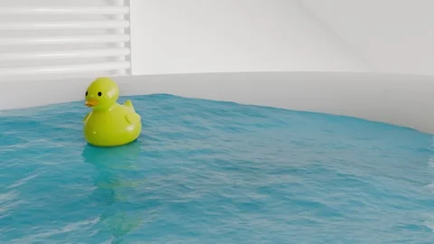 3d animation of cute yellow rubber ducky floating in bathtub Stock Footage 314177262
