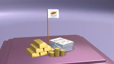 3D animation of Cyprus flag with gold bars coins and dollar bills as a symb.. Stock Footage 328664358