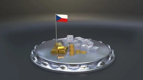 3D animation of Czech flag with gold bars gold coins and dollar bills as a .. Stock Footage 328664380