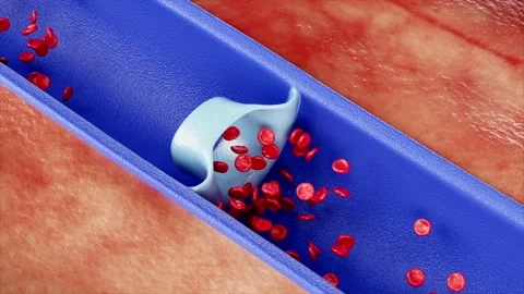 3D animation of damaged venous valves causing blood flow obstruction Stockbeeldmateriaal 345198789