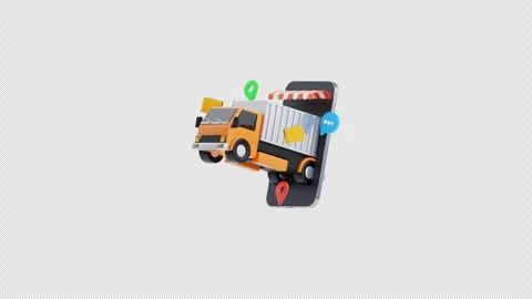 3d animation of delivery truck emerging from mobile screen Stock Footage 321528252