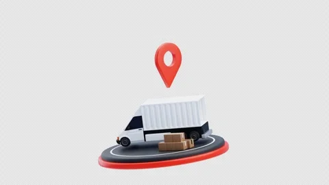 3d animation of delivery van with boxes and location pin Stock Footage 321528214