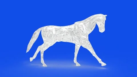 3D Animation Diamond Horse Galloping, Translucent Equine, Glowing, Loop, Blue Sc Stock Footage 336560640
