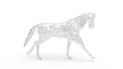 3D Animation Diamond Horse Galloping, Translucent Equine, Glowing, Loop, aga Video stock 344365912