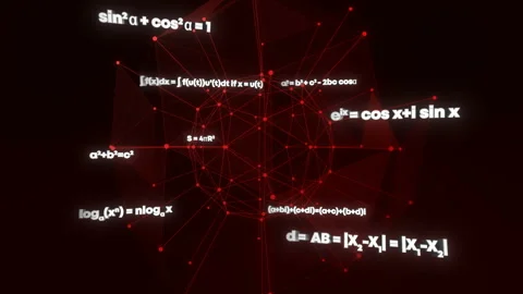 3d animation of a digital network showing frequently used math equations Video stock 312780856