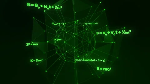 3d animation of a digital network showing frequently used equations in physics Stock Footage 312780862