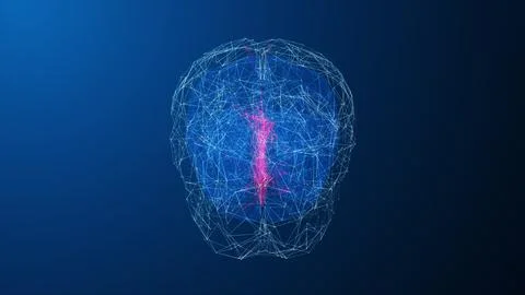 3D animation of digital rotating brain representing the synapse process, neuron Stock Illustration