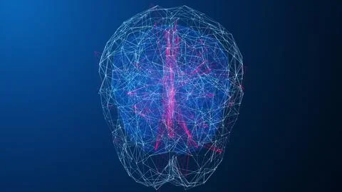 3D animation of digital rotating brain representing the synapse process, neuron Stock Illustration