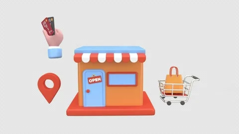 3d animation of a digital storefront with credit card payment, shopping car.. Stock Footage 310419348