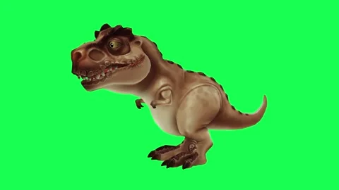 3D animation of a dinosaur looking at its prey in the forest in green screen chr Video stock 245358189