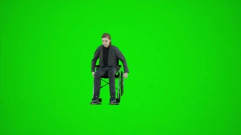 3D animation of disabled man on green screen trying to live in chroma key Vidéo 245750155