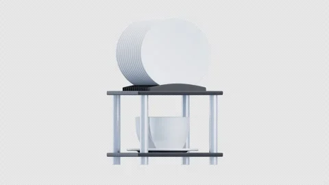 3d animation of dish rack with plates and cups organized Stock Footage 333772342