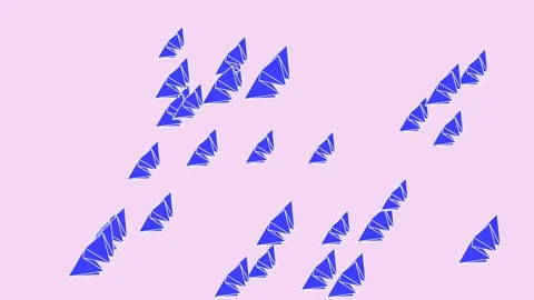 3D animation displaying a series of vibrant blue, stylized origami-like leaves Stock Footage 337859194