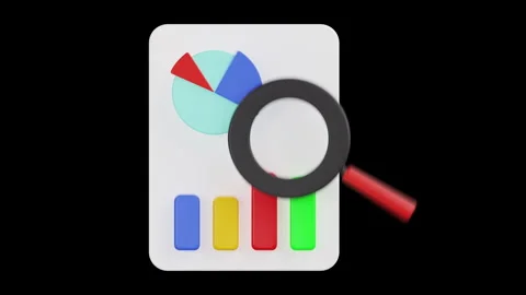 3D Animation of Document with Pie Chart, Bar Chart, and Magnifying Glass Stock Footage 312063419