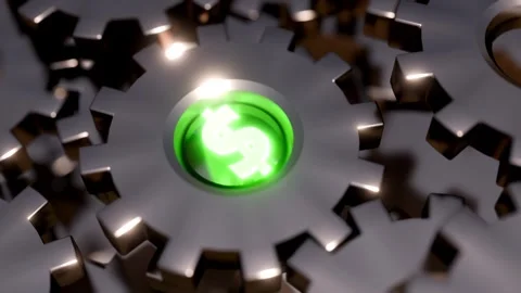 A 3d animation of a dollar sign and interlocking gears or cogs. Stock Footage 329402075