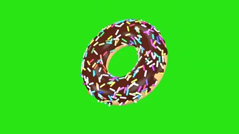 3D animation of a donut with chocolate icing on a green screen. Stock Footage 310563795
