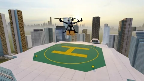 3D animation of drone delivery logistics and low-altitude economy Stock Footage 321786853