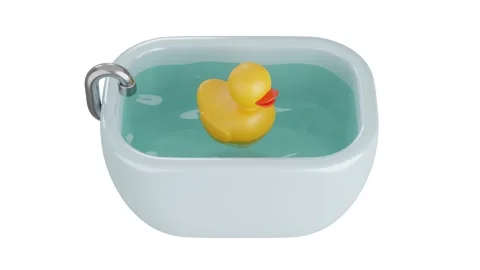 3d animation of a duck toy floating on the bathtub Stock Footage 222547520