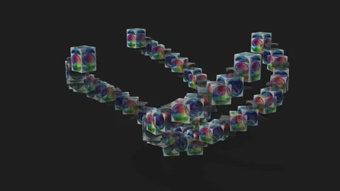 3D animation of dynamic abstract particle flow of moving rotating particles. Video stock 325039696