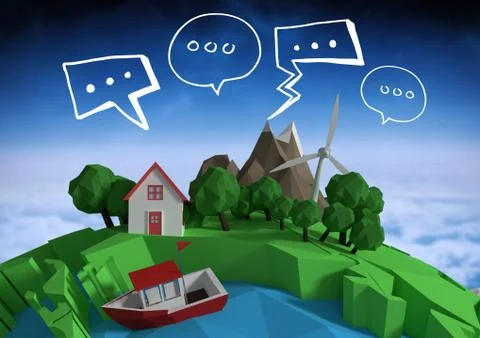 3D animation earth with bubbles and space background Stock Illustration