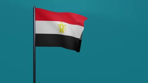 3D animation of Egyptian flag waving in the wind on a blue background. Stock Footage 170572839