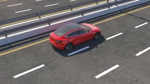 3d animation of an electric Tesla model 3 driving on highway Stock Footage 102984123