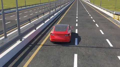 3d animation of an electric Tesla model 3 driving on highway Stock Footage 102985312