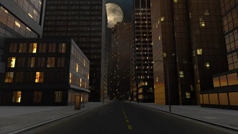 3D animation of an empty city street at night 1 Stock Footage 127454358