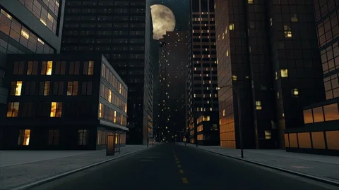 3D animation of an empty city street at night 2 Stock Footage 127455364