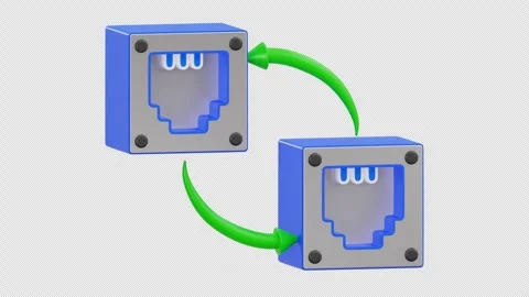 3D Animation of Ethernet Data Sharing Connection, Alpha Channel Stock Footage 314140484