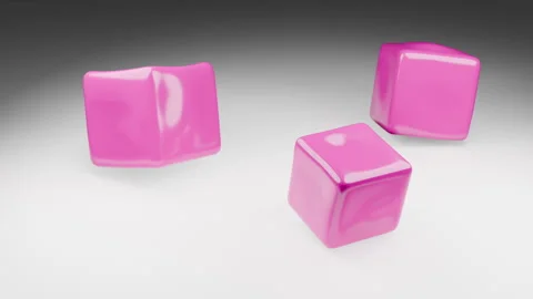 3D animation of the falling and rebounding motion of three pink cubes Stock Footage 309833804