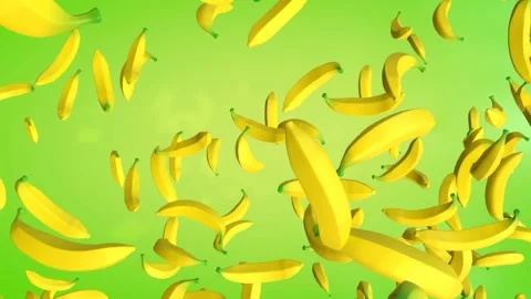 3D animation of falling bananas with a green gradient background in vertical Stock Footage 293002930