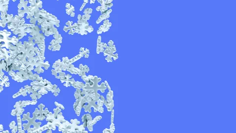 3d animation falling cartoon snowflakes isolated on blue background. Stock Footage 289842442