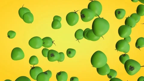 3D animation of falling coconuts with a yellow gradient background in vertical Video stock 293002828