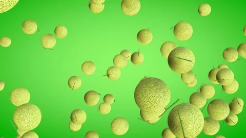 3D animation of falling melons with a green gradient background in vertical view Stock Footage 293002861
