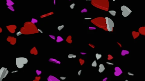 3D Animation of falling multicolor hearts  with alpha channel Stock Footage 107535605