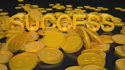 3d animation falling success word with gold coin Stock Footage 296617617