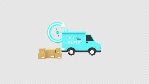 3d animation fast delivery van alongside packages with a clock symbol, repr.. Stock Footage 310163491