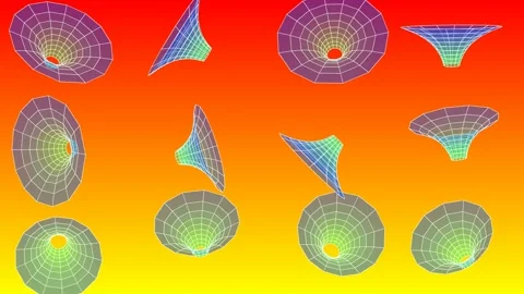 3D animation features a rhythmic, repeating grid of funnel-shaped Stock Footage 337859208