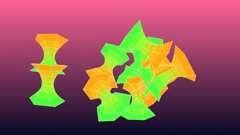 3D animation featuring a cluster of complex, geometric polygon shapes Stock Footage 337970573