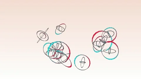 3D animation featuring a collection of intersecting, wireframe-style rings Stock Footage 339045330