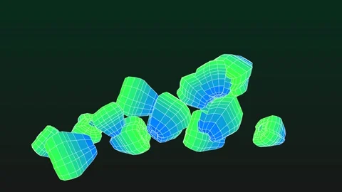 3D animation featuring a collection of irregular polygon shapes Stock Footage 337970510