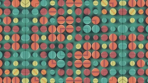 3D animation featuring a pattern of pills with random pops of bright color Vidéo 334120654