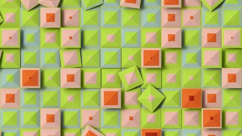 3D animation featuring rhythmic movement of 3D tiles in light green and pink 스톡 동영상 331847365