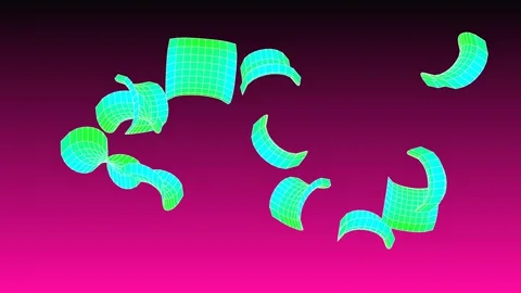 3D animation featuring a swarm of small, grid-textured curved Stock Footage 337970568