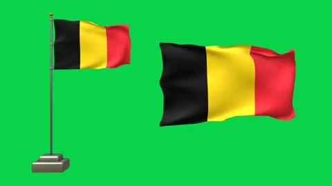 3D animation featuring two Belgian flags on a green background. One flag fl.. Stock Footage 320353581