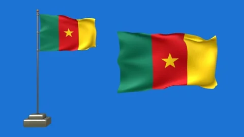 3D animation featuring two Cameroon flags on a blue background. One flag fl.. Stock Footage 320353576