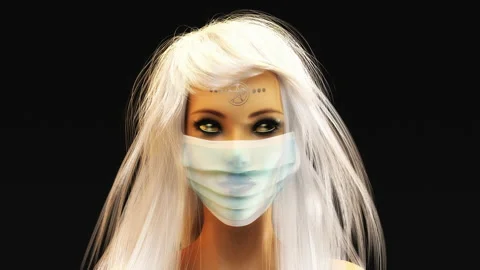 3D animation of a female face with protective mask Stock Footage 138895970